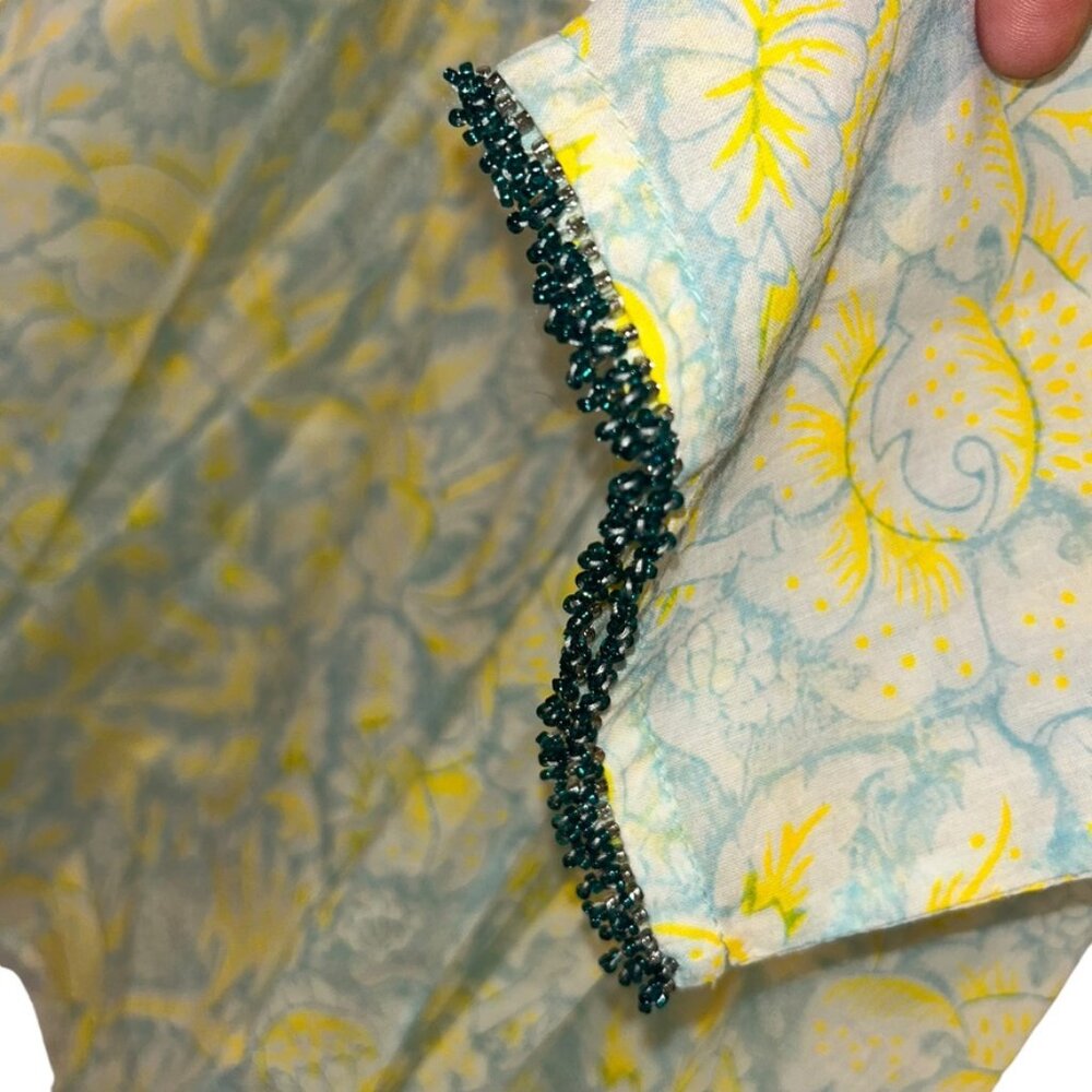 Roberta Roller Rabbit NEW blue neon yellow floral print beaded trim tuni… - Picture 3 of 6
